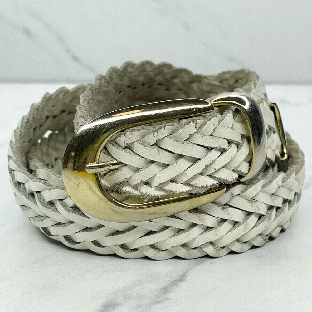 Vintage Capezio White Braided Woven Genuine Leather Belt Medium (M) ✨